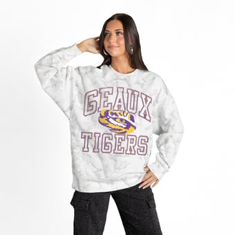 Women's Gameday Couture  Ash LSU Tigers Whiteout Premium Fleece Camo Sweatshirt