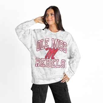 Women's Gameday Couture  Ash Ole Miss Rebels Whiteout Premium Fleece Camo Sweatshirt