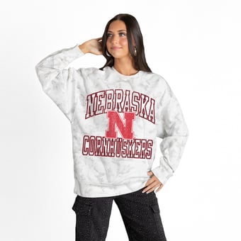 Women's Gameday Couture  Ash Nebraska Huskers Whiteout Premium Fleece Camo Sweatshirt