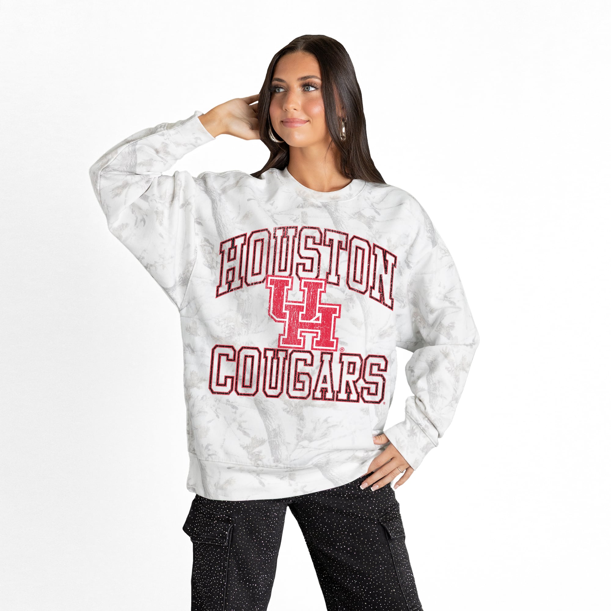 Women's Gameday Couture  Ash Houston Cougars Whiteout Premium Fleece Camo Sweatshirt