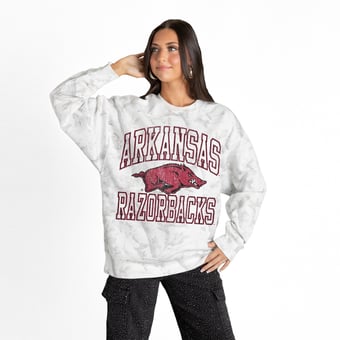 Women's Gameday Couture  Ash Arkansas Razorbacks Whiteout Premium Fleece Camo Sweatshirt