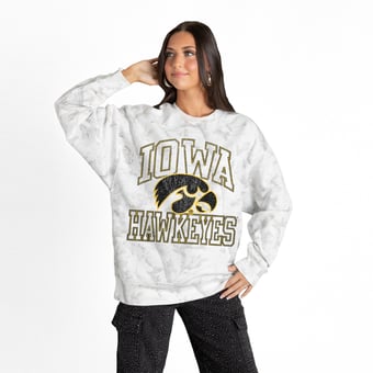 Women's Gameday Couture  Ash Iowa Hawkeyes Whiteout Premium Fleece Camo Sweatshirt