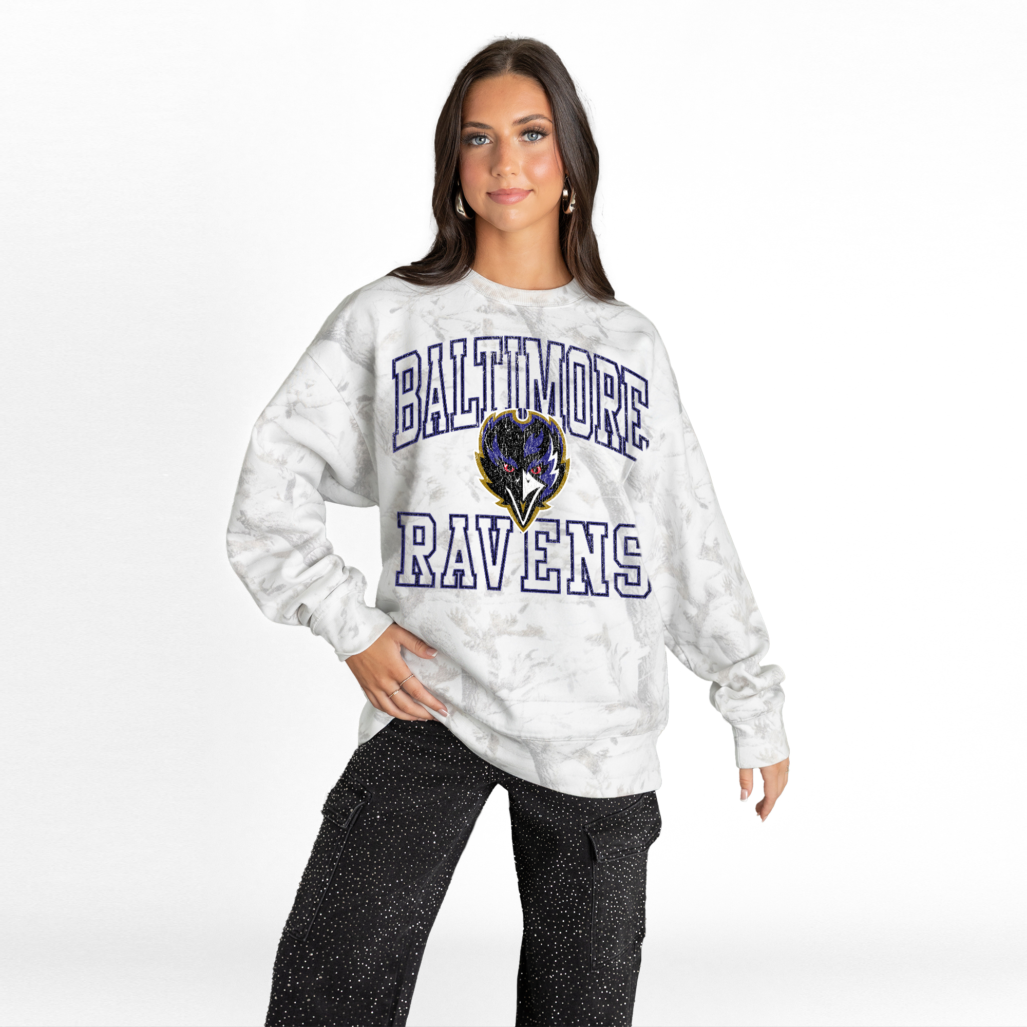 Gameday Couture Women's Arctic Camo Baltimore Ravens Whiteout Oversized Premium Fleece Sweatshirt - Arctic Camo