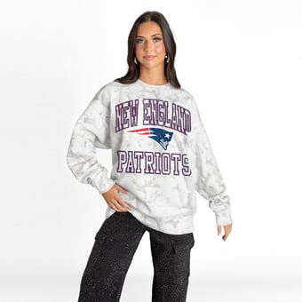 Women's Gameday Couture  Arctic Camo New England Patriots Whiteout Oversized Premium Fleece Sweatshirt