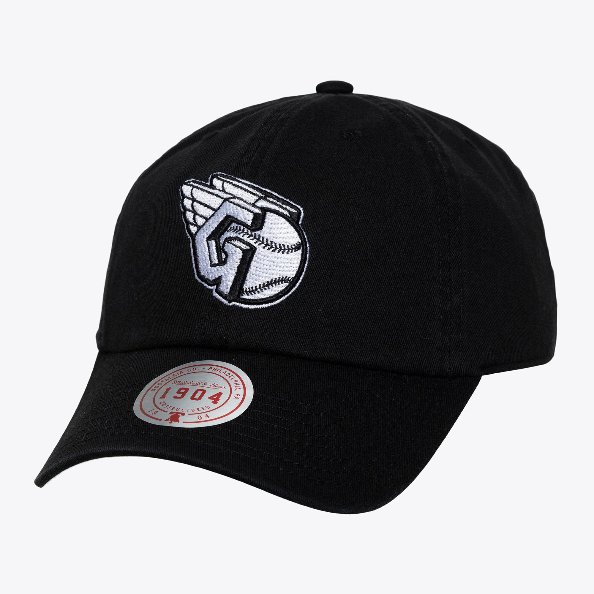 Unisex Mitchell & Ness Black & White Cleveland Guardians 1904 Strapback Adjustable Hat