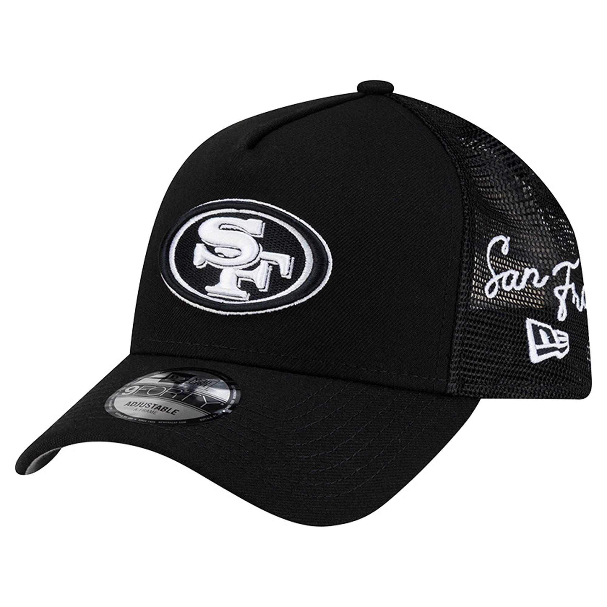 Men's New Era Black San Francisco 49ers City Script 9FORTY A-Frame Adjustable Hat