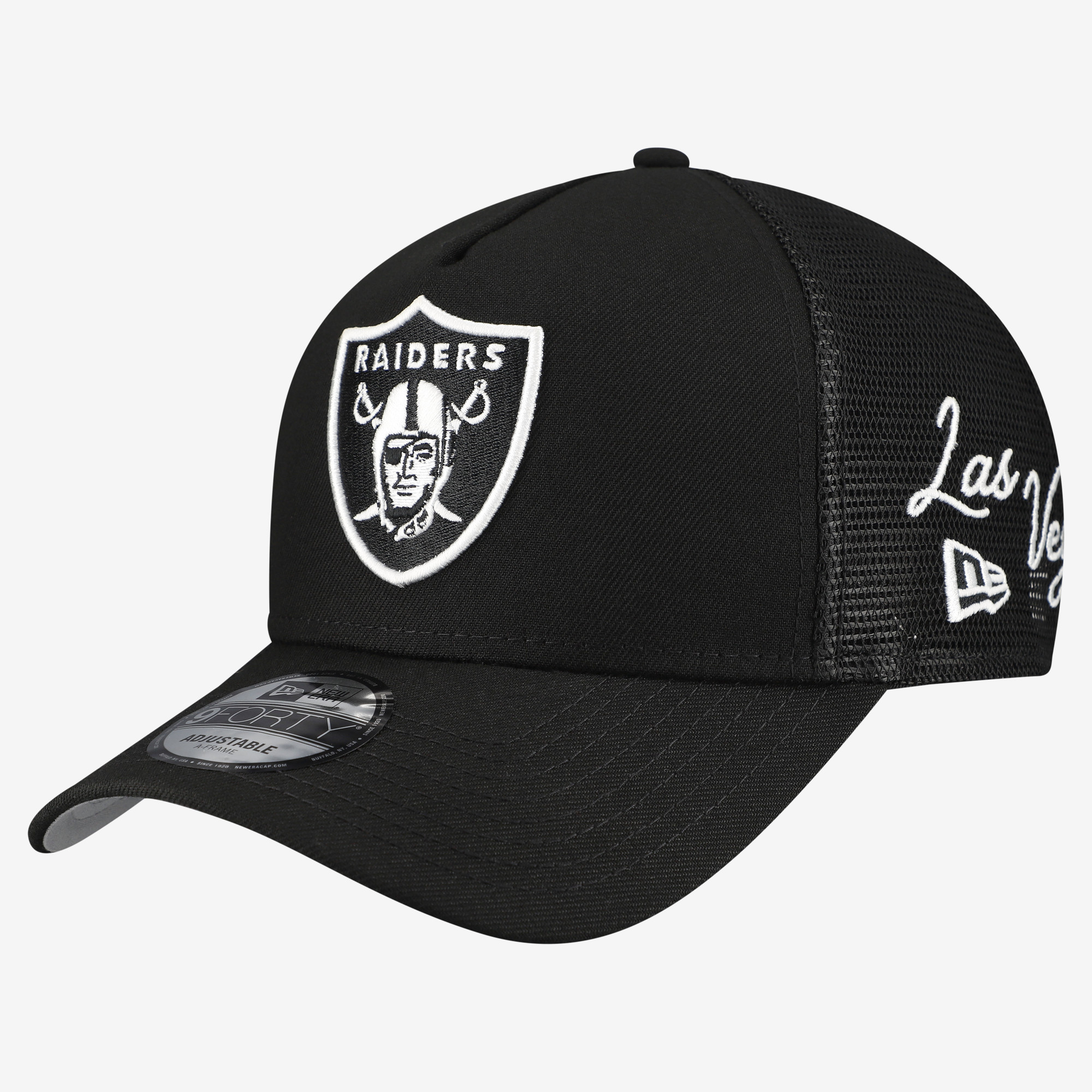 Men's New Era Black Las Vegas Raiders City Script 9FORTY A-Frame Adjustable Hat