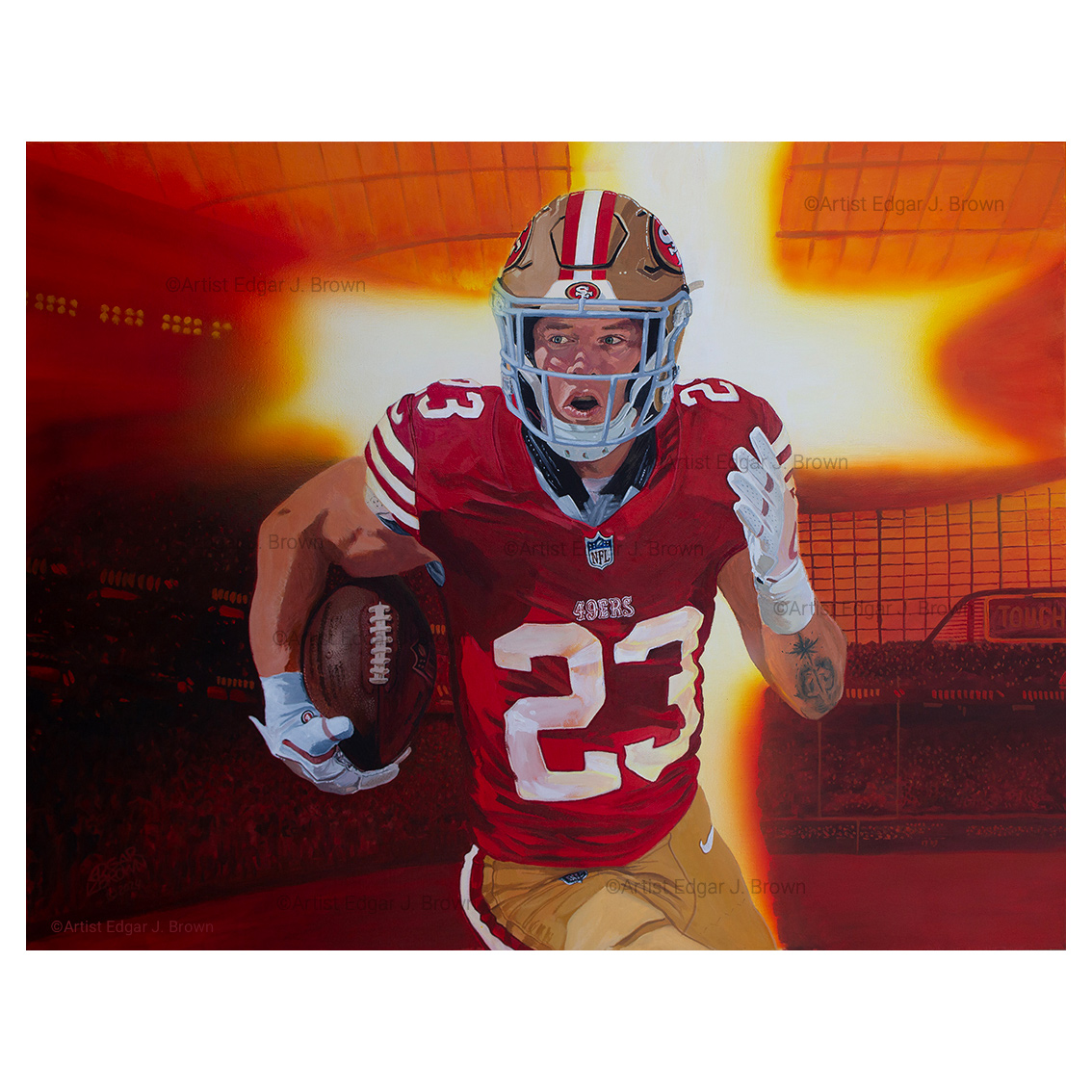 Deacon Jones Foundation Christian McCaffrey San Francisco 49ers 24" x 32" Fine Art Print by Artist Edgar Brown