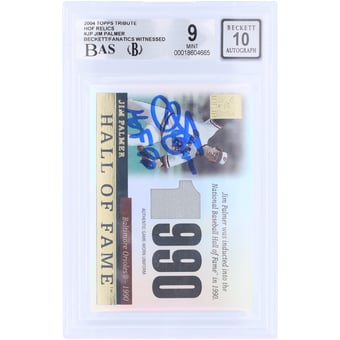"Jim Palmer Baltimore Orioles Autographed 2004 Topps Tribute HOF Cut Signature GU Relic #TR-JP Beckett Fanatics Witnessed Authenticated 9/10 Card with ""HOF 90"" Inscription"