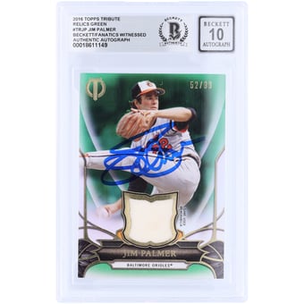Jim Palmer Baltimore Orioles Autographed 2016 Topps Tribute Green GU Relic #TR-JP #/99 Beckett Fanatics Witnessed Authenticated 10 Card