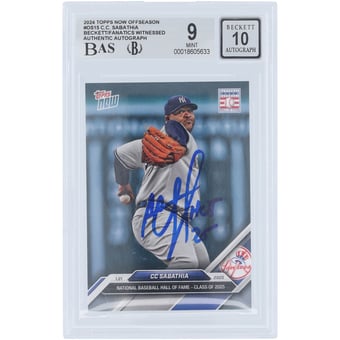 "CC Sabathia New York Yankees Autographed 2024 Topps Now National HOF Class of '25 #OS-15 Beckett Fanatics Witnessed Authenticated 9/10 Card with ""HOF 25"" Inscription"