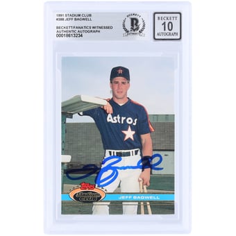 Jeff Bagwell Houston Astros Autographed 1991 Topps Stadium Club #388 Beckett Fanatics Witnessed Authenticated 10 Rookie Card