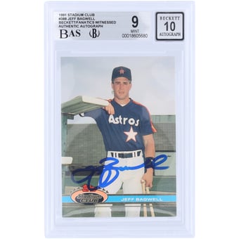 Jeff Bagwell Houston Astros Autographed 1991 Topps Stadium Club #388 Beckett Fanatics Witnessed Authenticated 9/10 Rookie Card