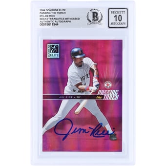 Jim Rice Boston Red Sox Autographed 2004 Donruss Elite Passing the Torch GU Relic Red #PT-15 #/1000 Beckett Fanatics Witnessed Authenticated 10 Card