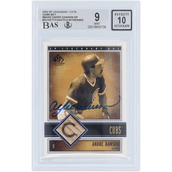 Andre Dawson Chicago Cubs Autographed 2002 Upper Deck SP Legendary Cuts Game Bat Relic #B-AND Beckett Fanatics Witnessed Authenticated 9/10 Card