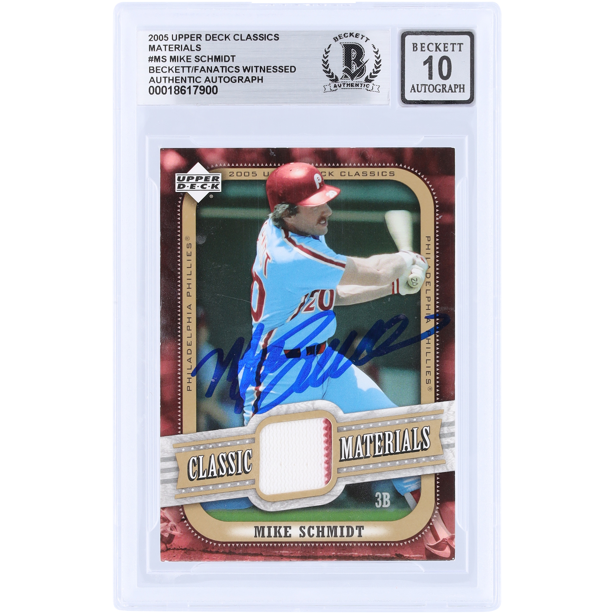 Mike Schmidt Philadelphia Phillies Autographed 2005 Upper Deck Classics GU Dual-Color Relic #MA-MS Beckett Fanatics Witnessed Authenticated 10 Card