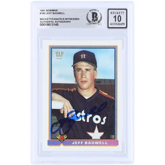 Jeff Bagwell Houston Astros Autographed 1991 Bowman #183 Beckett Fanatics Witnessed Authenticated 10 Rookie Card