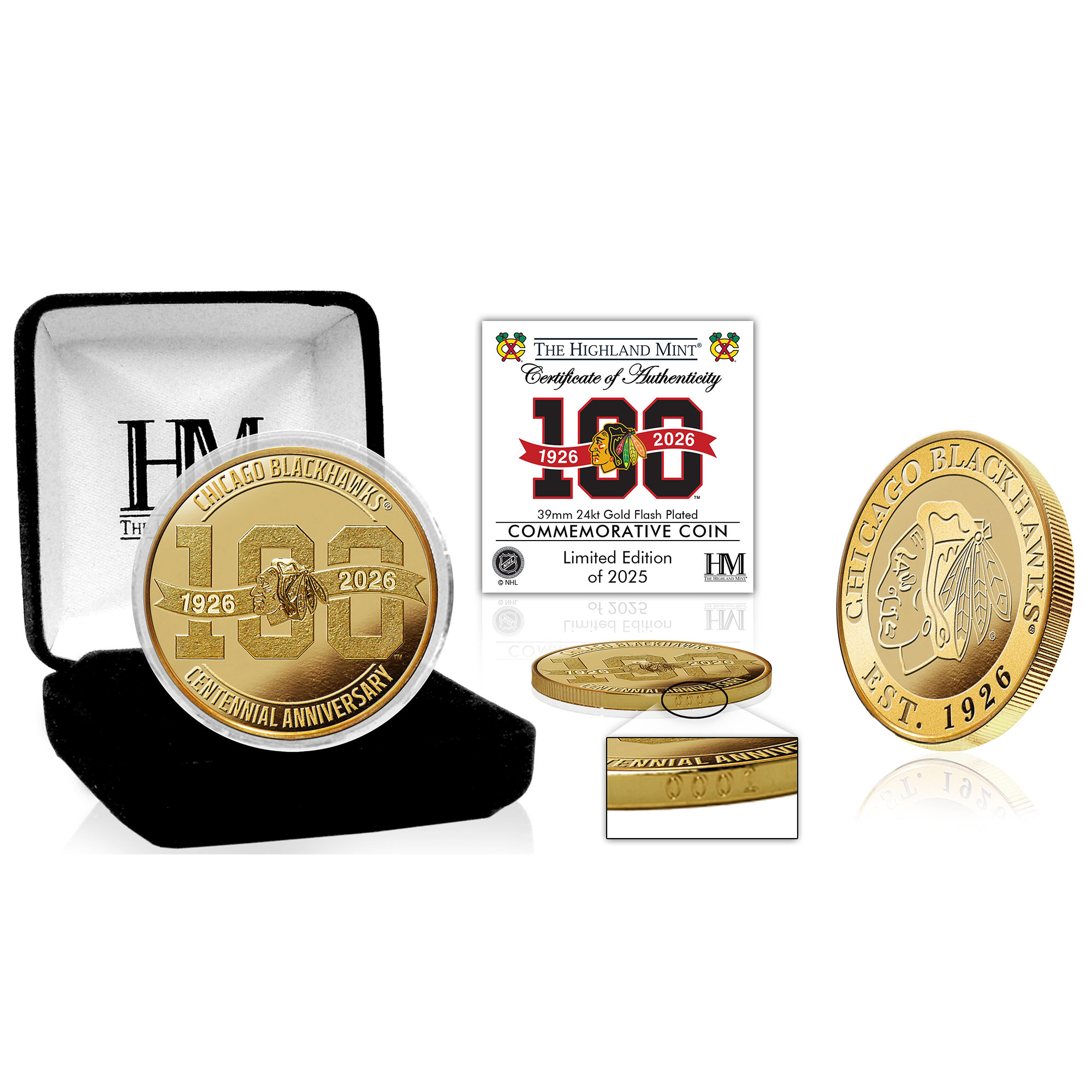 Highland Mint Chicago Blackhawks Centennial 39mm Gold Coin