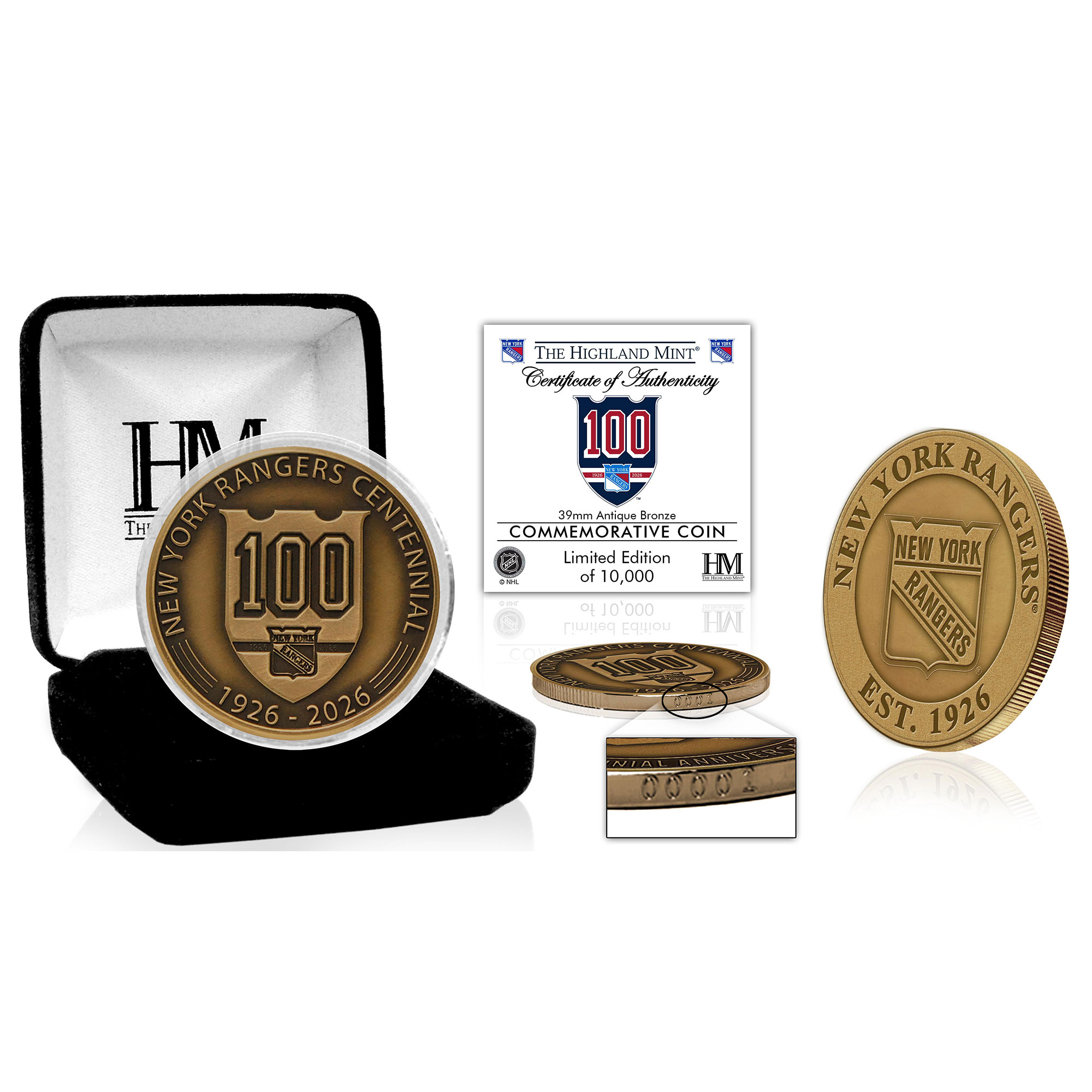 Highland Mint New York Rangers Centennial 39mm Antique Bronze Coin