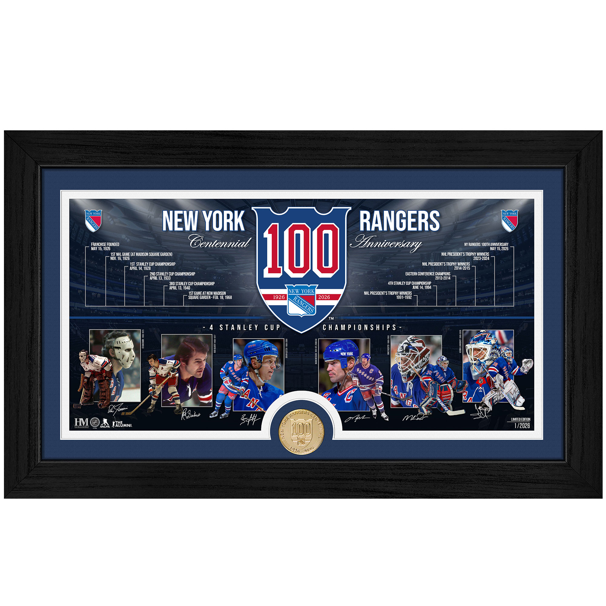 Highland Mint New York Rangers 12" x 20" Centennial Bronze Coin Timeline Photo Mint