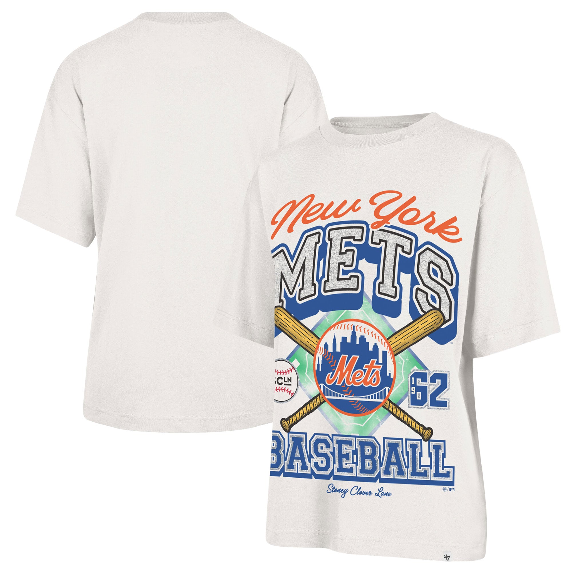 Women's '47 x Stoney Clover Lane Sand New York Mets Crossover Base Foundation T-Shirt