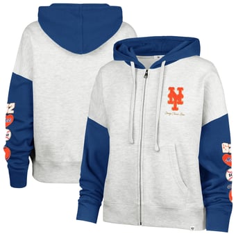 Women's '47 x Stoney Clover Lane Heather Gray/Royal New York Mets Color Block Full-Zip Hoodie