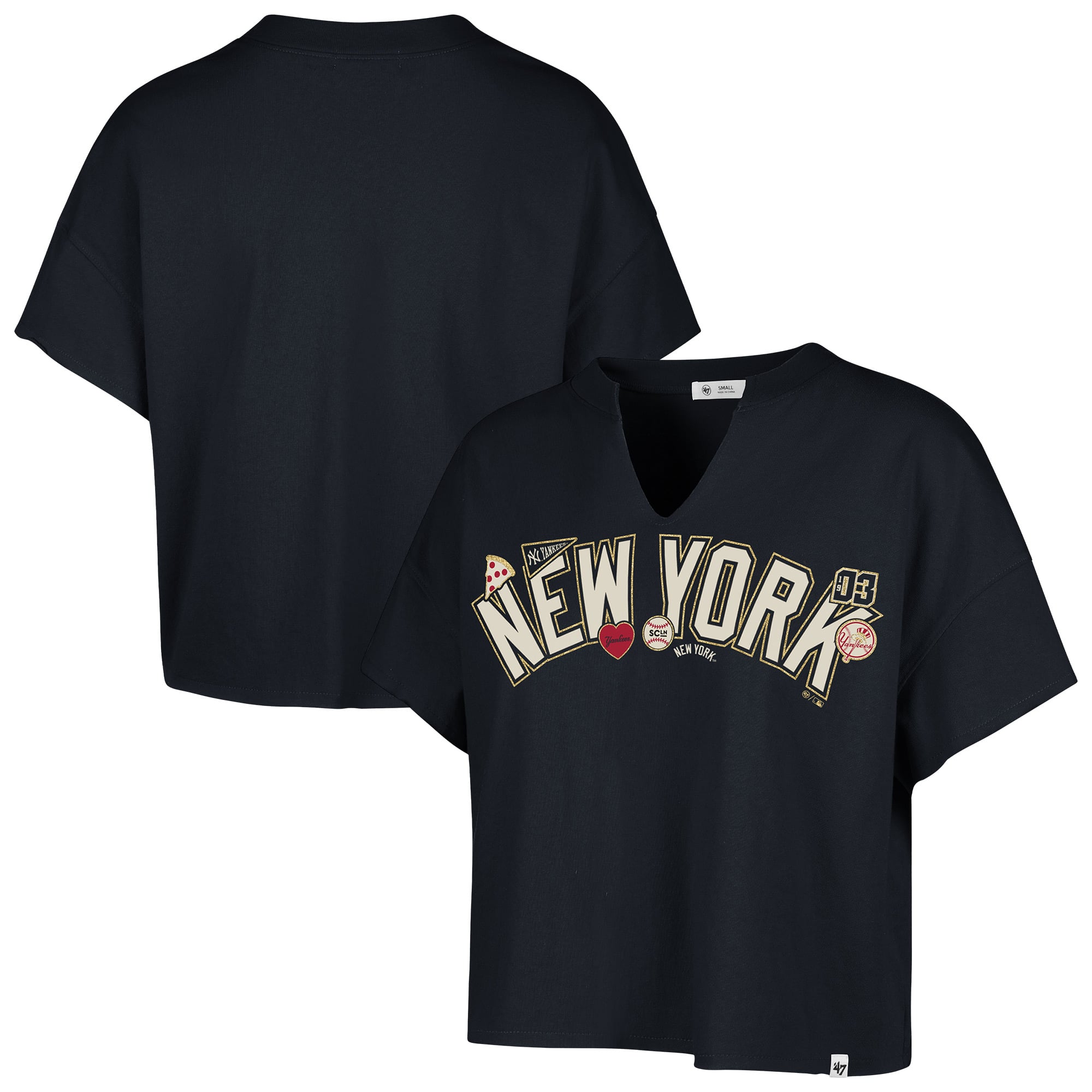 Women's '47 x Stoney Clover Lane Navy New York Yankees Oversized Notch Neck T-Shirt
