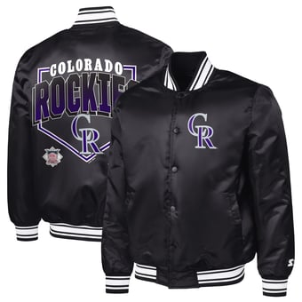 Men's Starter  Black Colorado Rockies Home Plate Printed Graphic Satin Full-Snap Varsity Jacket