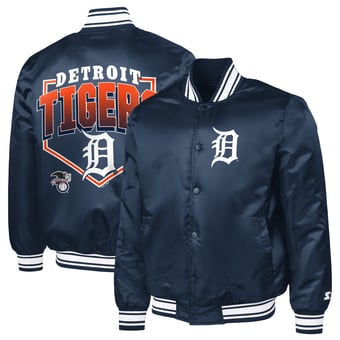 Men's Starter  Navy Detroit Tigers Home Plate Printed Graphic Satin Full-Snap Varsity Jacket