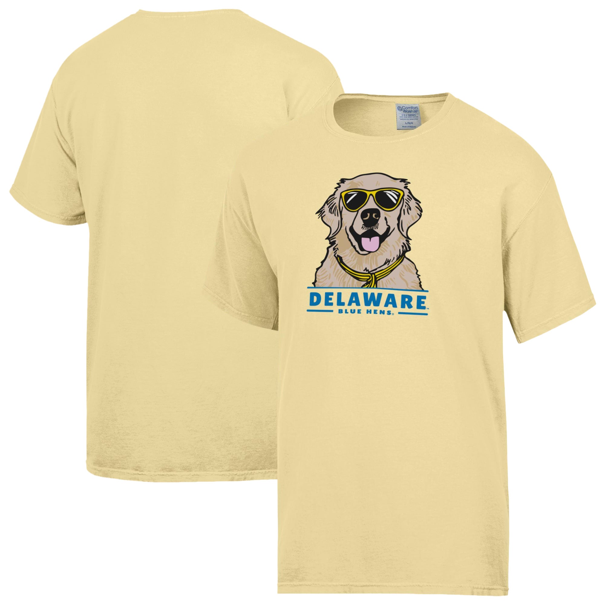 Men's ComfortWash Yellow Delaware Fightin' Blue Hens Dog T-Shirt