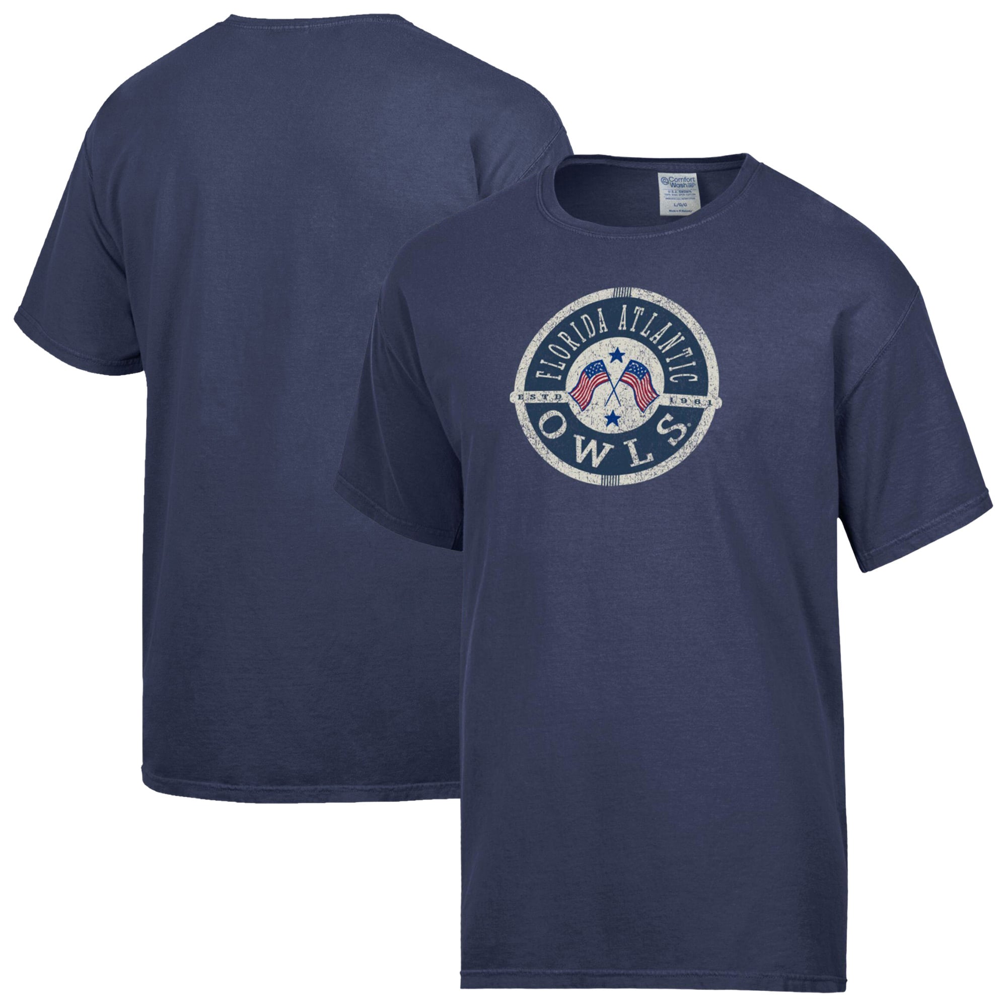 Men's ComfortWash Navy Florida Atlantic Owls Flag T-Shirt