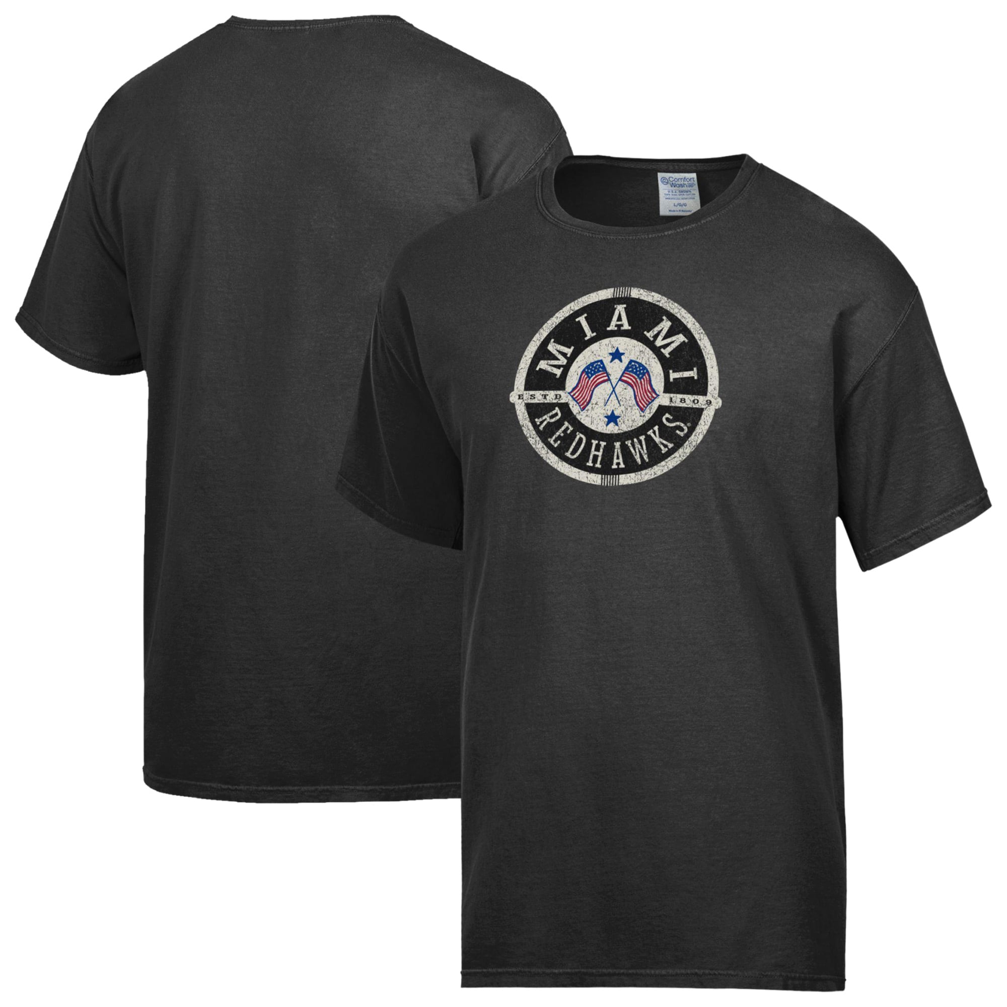 Men's ComfortWash Black Miami University RedHawks Flag T-Shirt