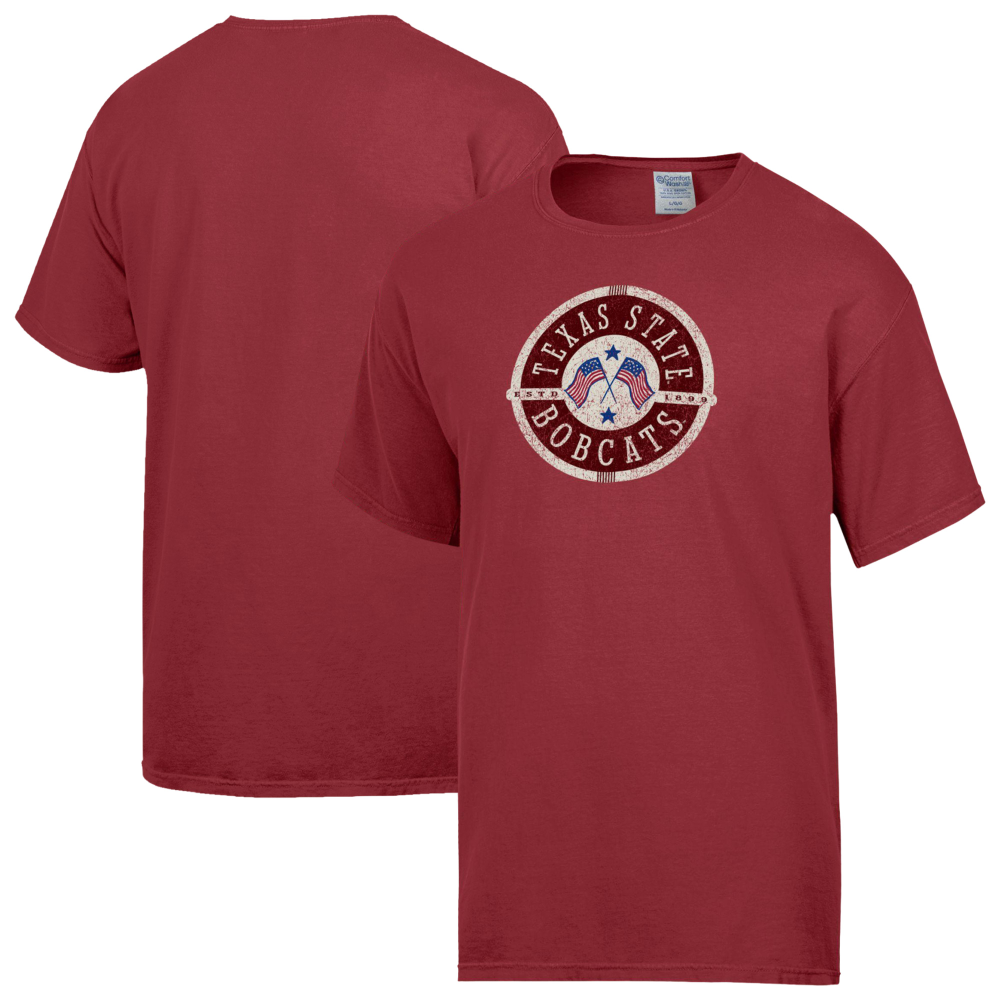 Men’s ComfortWash Red Texas State Bobcats Flag T-Shirt Men’s ComfortWash Red Texas State Bobcats Flag T-Shirt