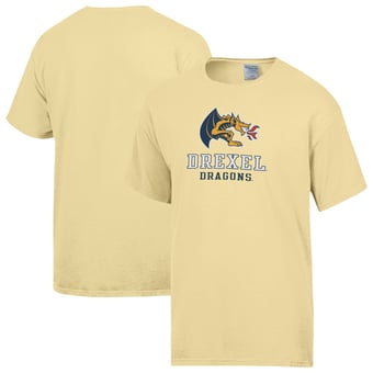 Men's ComfortWash Yellow Drexel Dragons Logo Over Stacked T-Shirt