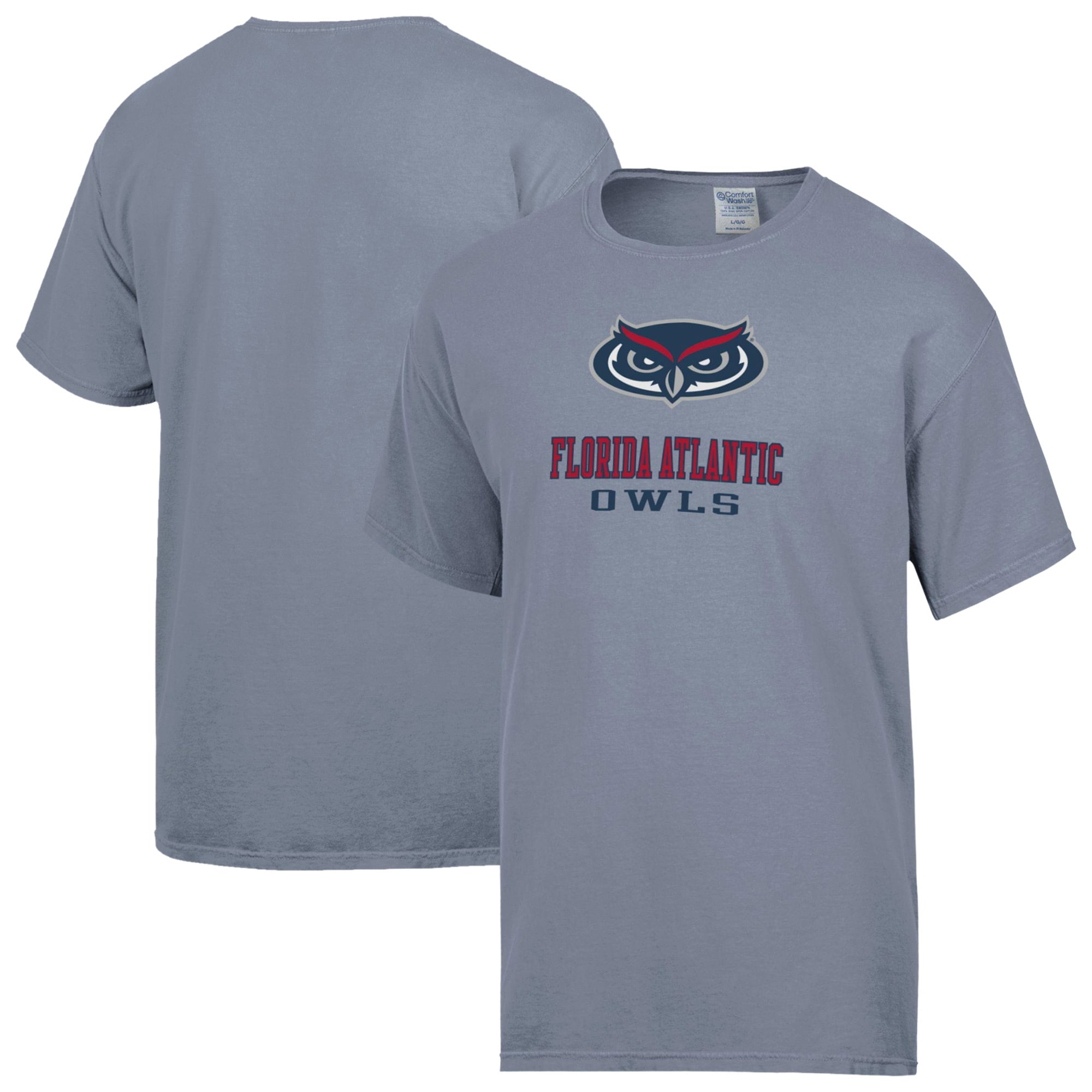 Men's ComfortWash Gray Florida Atlantic Owls Logo Over Stacked T-Shirt