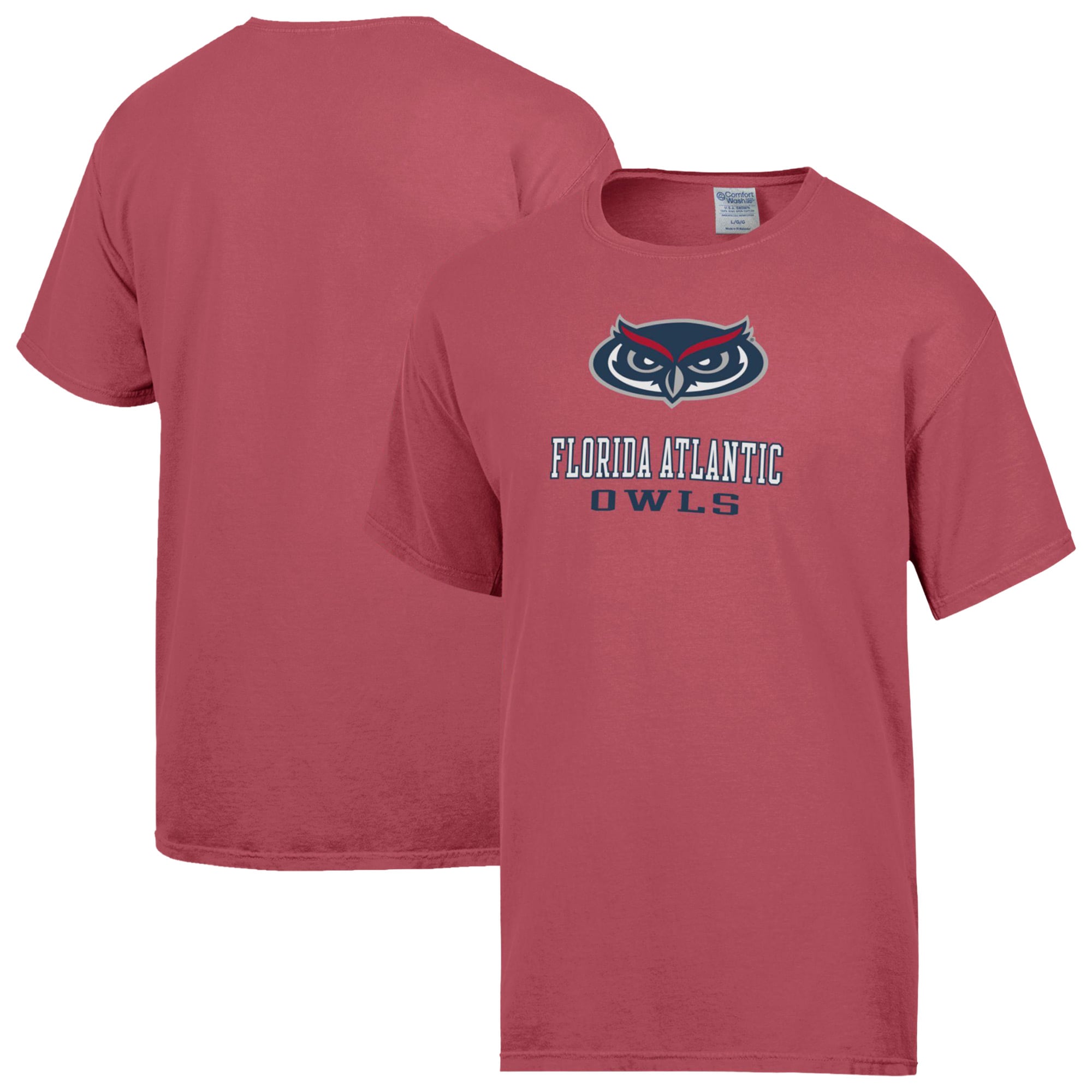 Men's ComfortWash Red Florida Atlantic Owls Logo Over Stacked T-Shirt