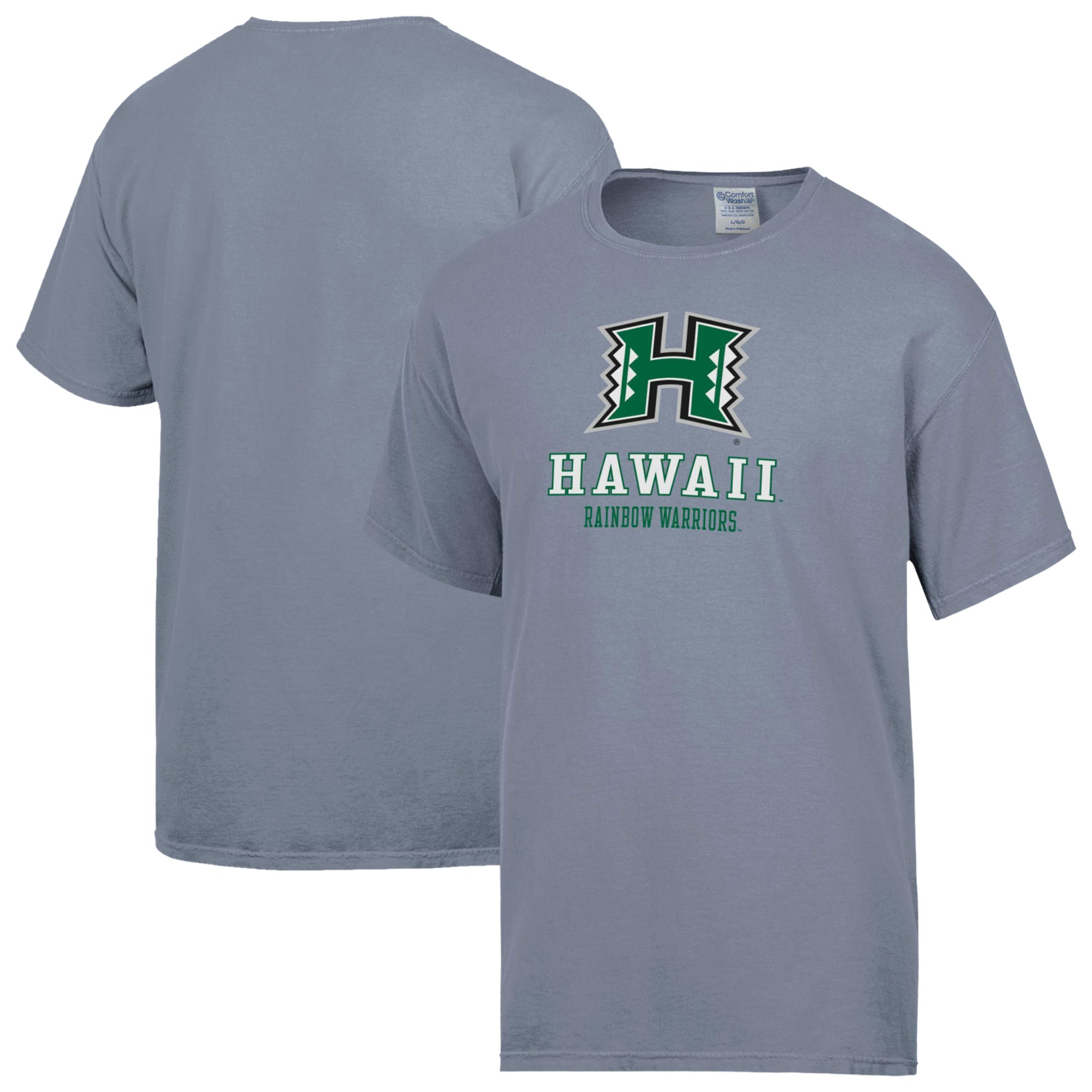 Men's ComfortWash Gray Hawaii Rainbow Warriors Logo Over Stacked T-Shirt