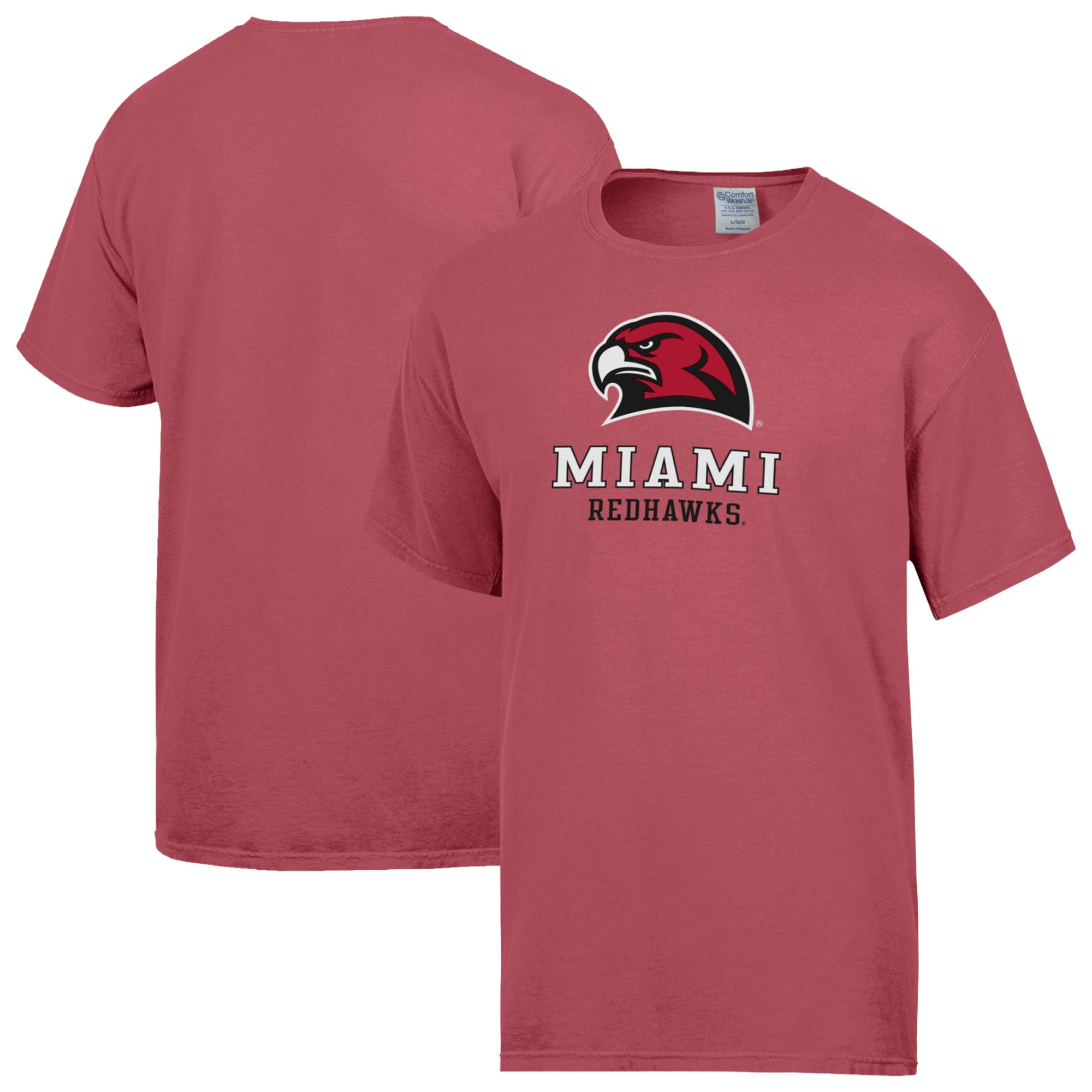 Men's ComfortWash Red Miami University RedHawks Logo Over Stacked T-Shirt