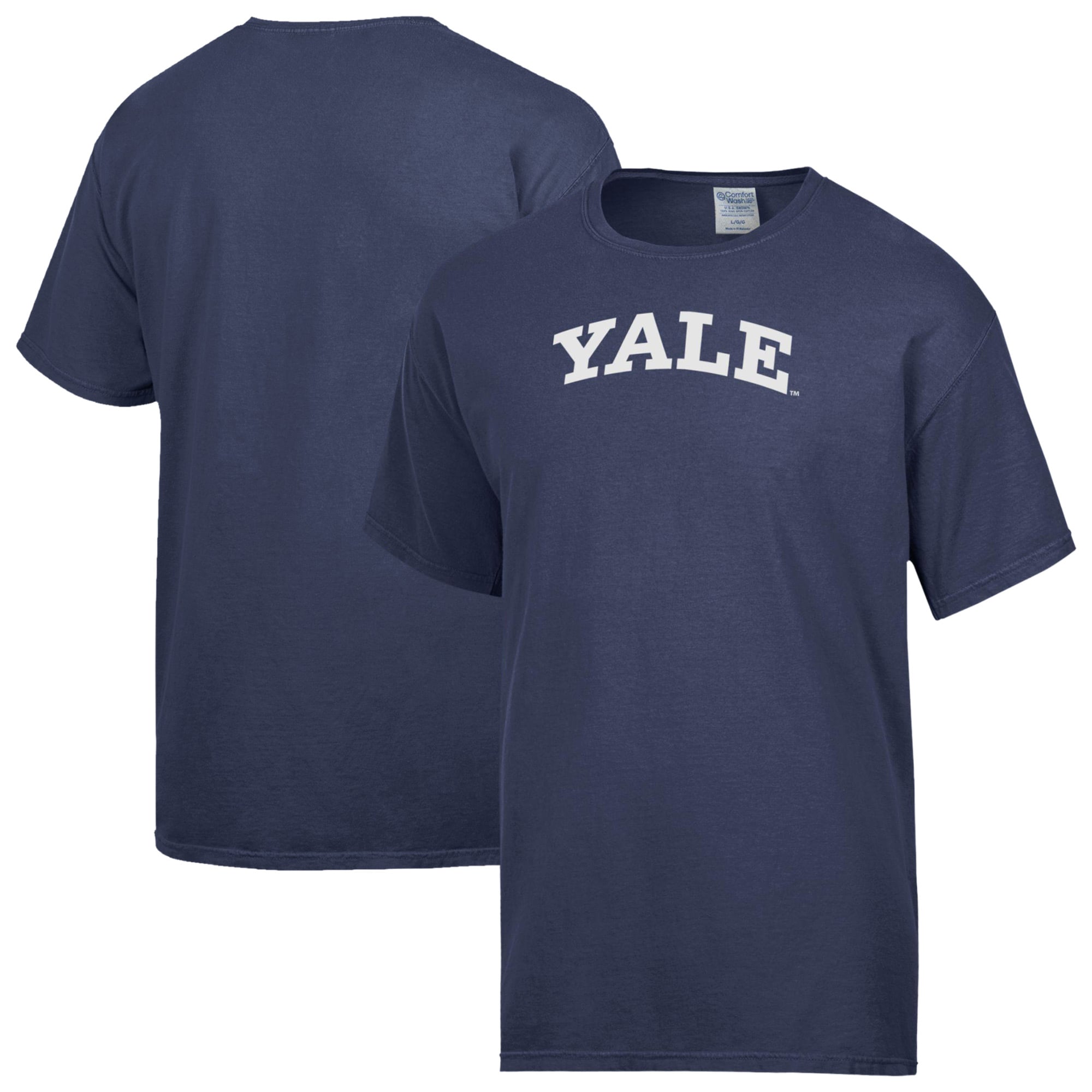 Men's ComfortWash Navy Yale Bulldogs Logo Over Stacked T-Shirt
