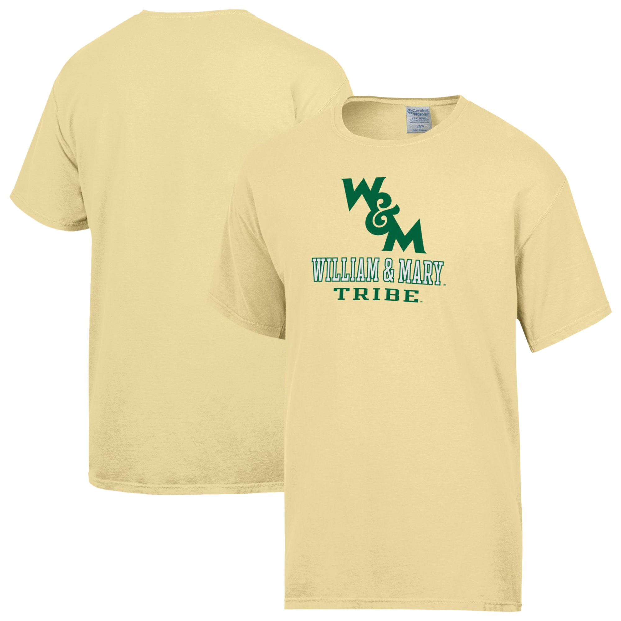 Men's ComfortWash Yellow William & Mary Tribe Logo Over Stacked T-Shirt
