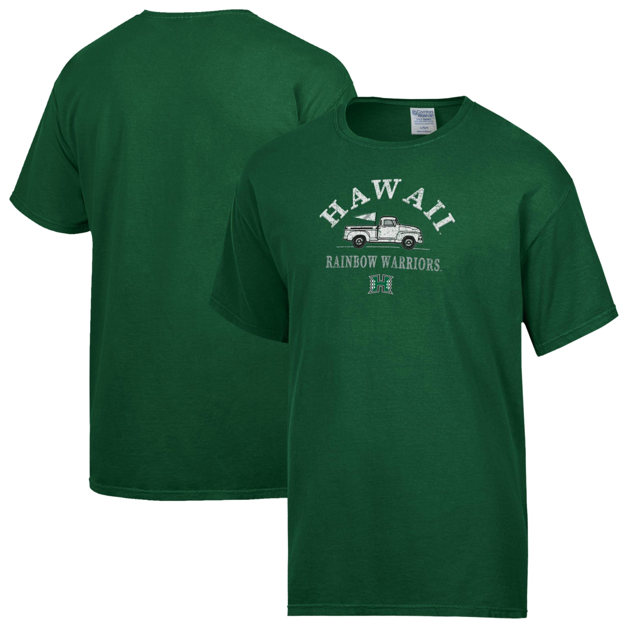 Men's ComfortWash Green Hawaii Rainbow Warriors Truck T-Shirt