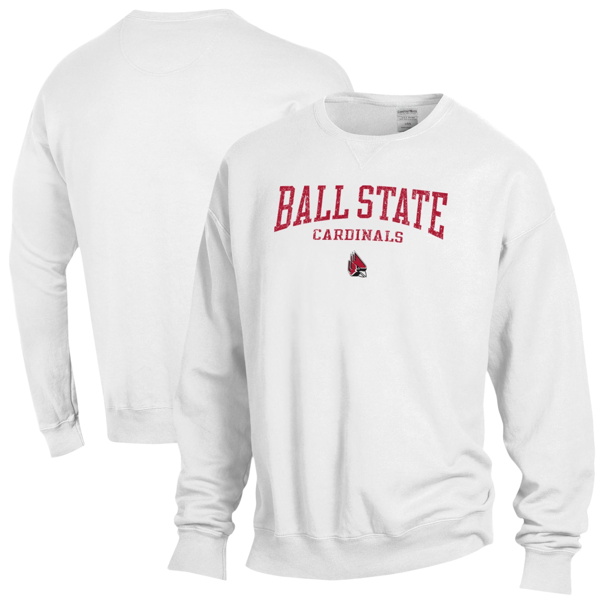 Men's ComfortWash  White Ball State Cardinals Fleece Sweatshirt