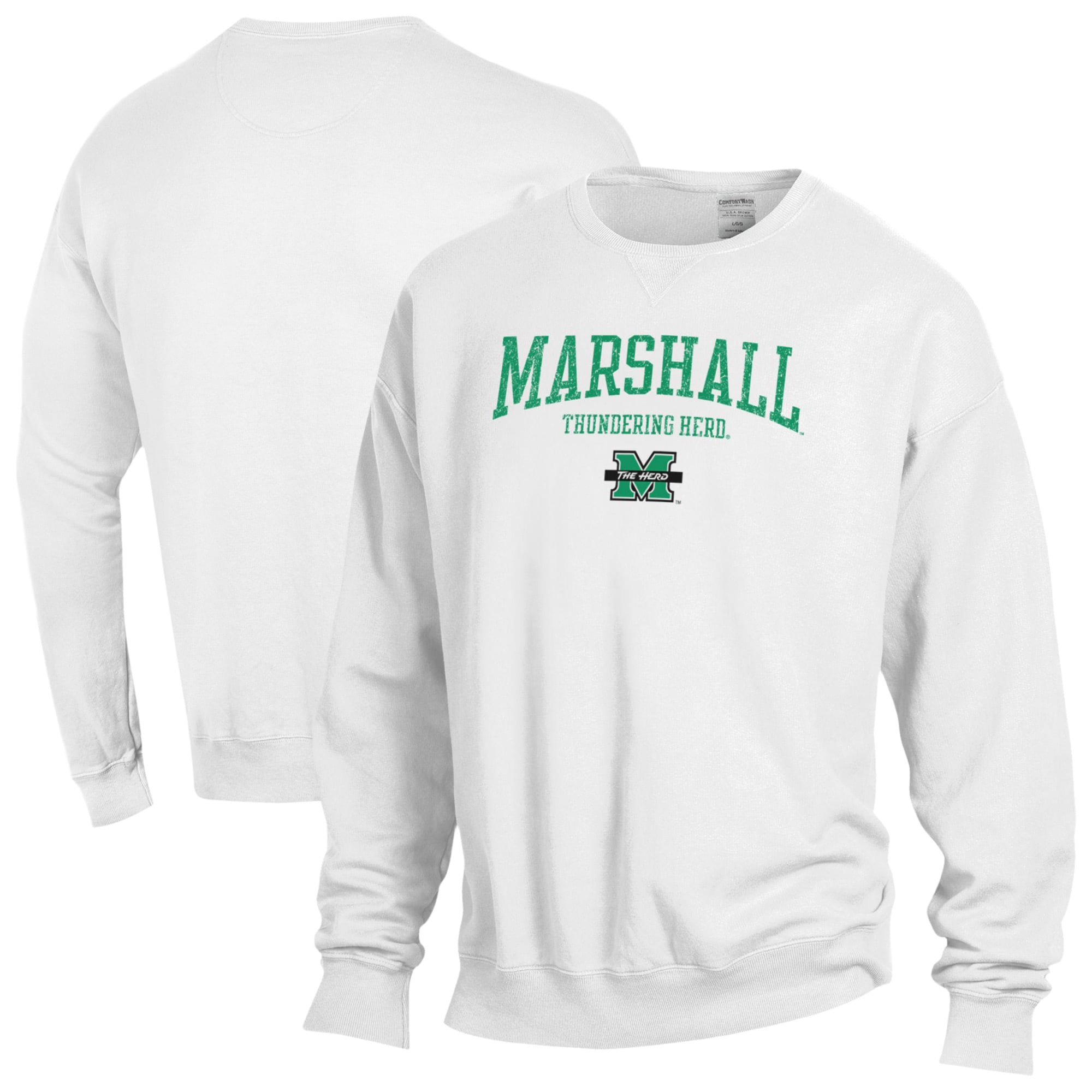 Men's ComfortWash  White Marshall Thundering Herd Fleece Sweatshirt