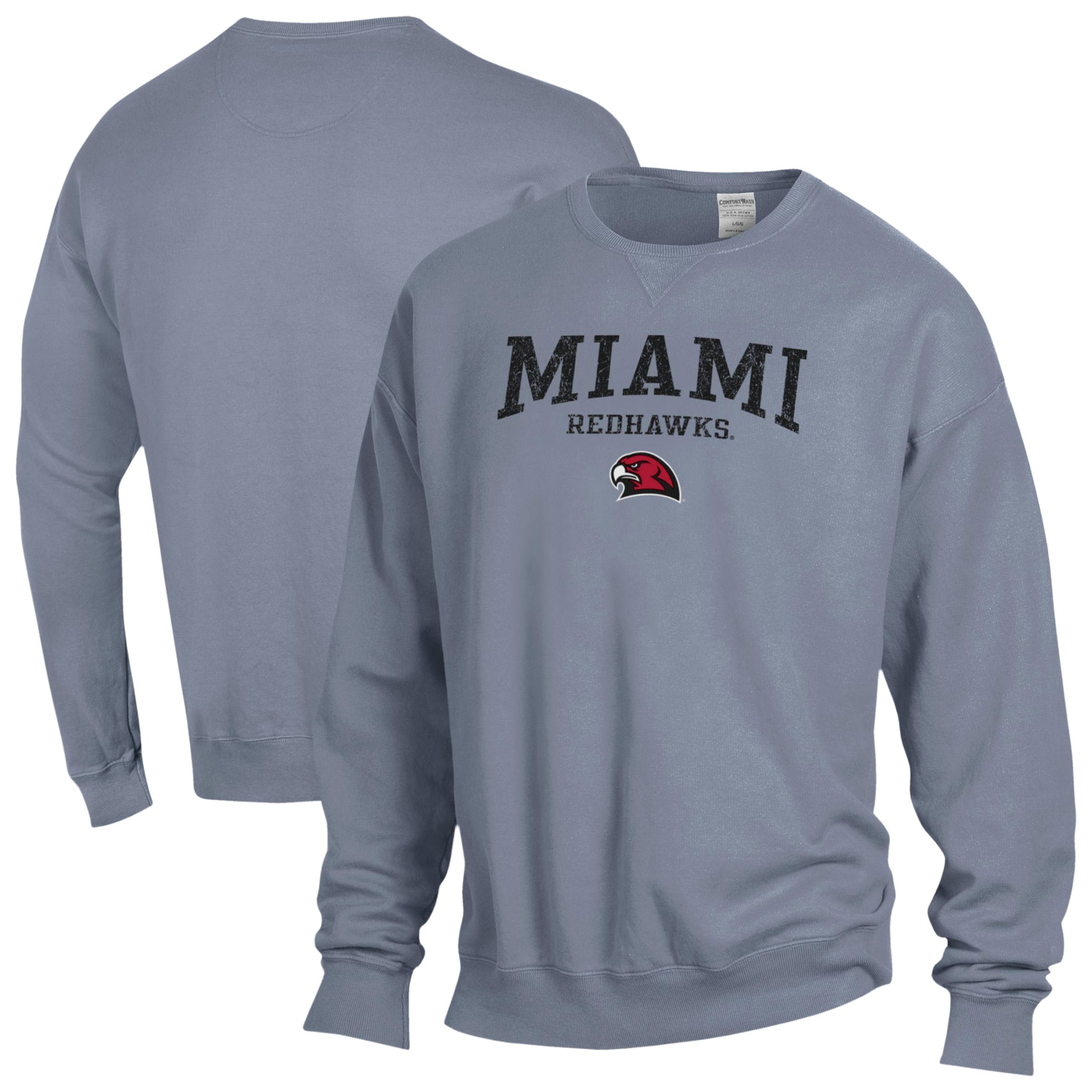 Men's ComfortWash  Gray Miami University RedHawks Fleece Sweatshirt