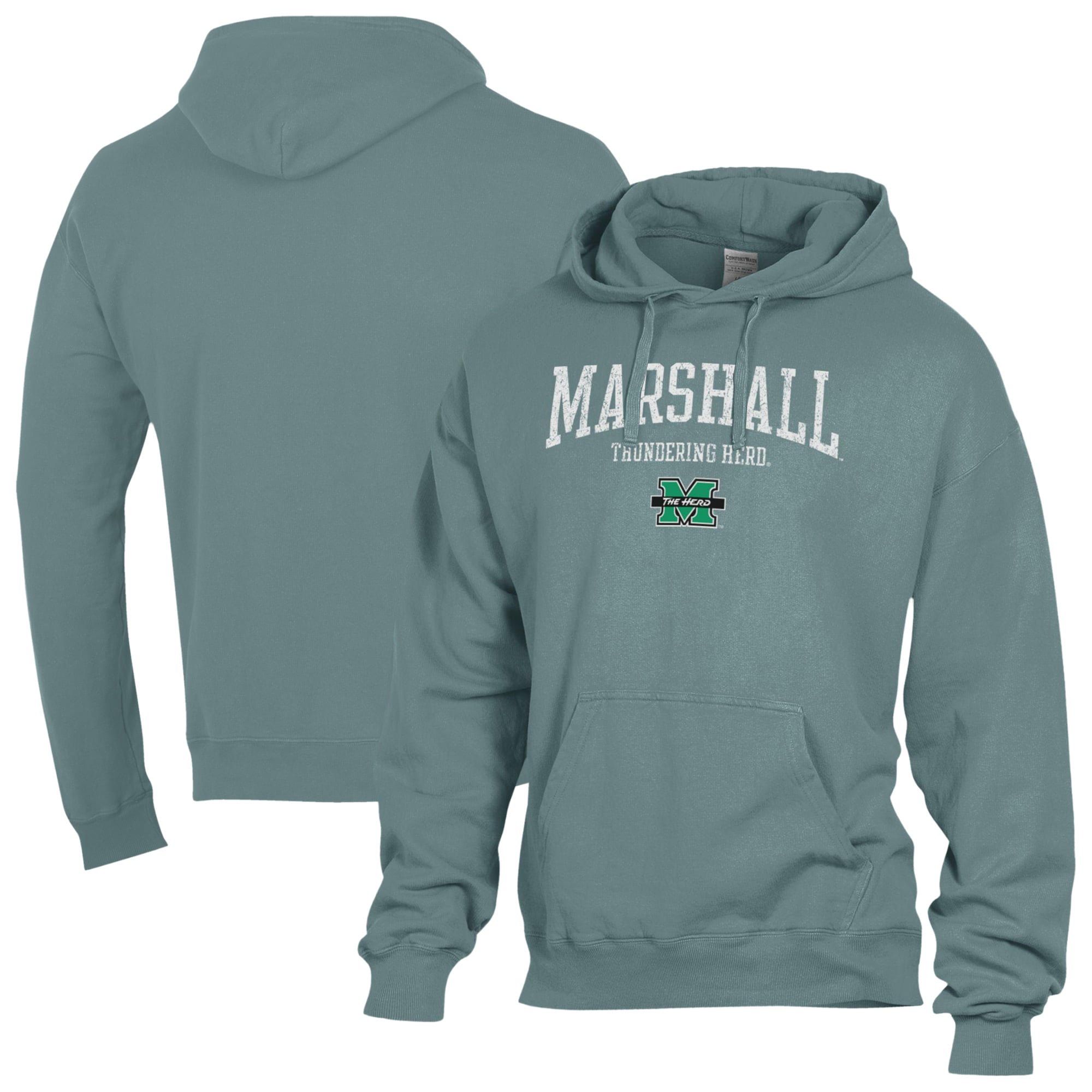 Men's ComfortWash  Kelly Green Marshall Thundering Herd Fleece Hoodie
