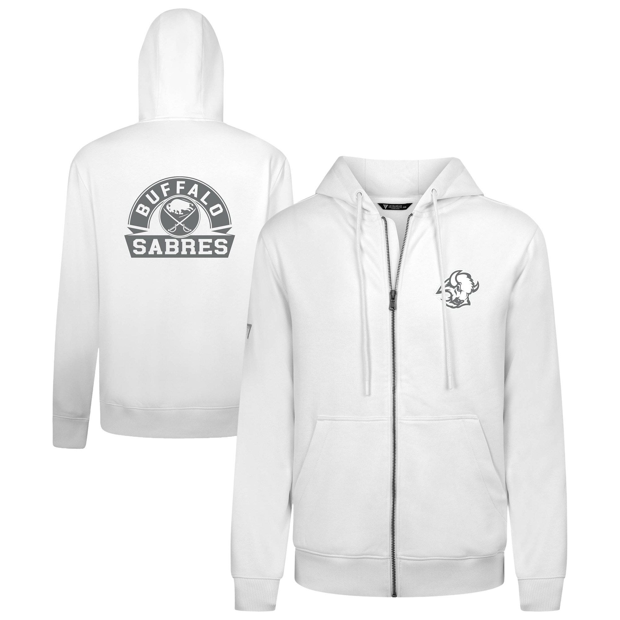 Men’s Levelwear White Buffalo Sabres Podium Chenille Logo Full-Zip Hoodie Men’s Levelwear White Buffalo Sabres Podium Chenille Logo Full-Zip Hoodie