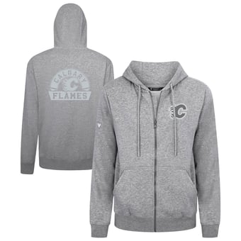 Men's Levelwear Gray Calgary Flames Podium Banner Arch Full-Zip Hoodie