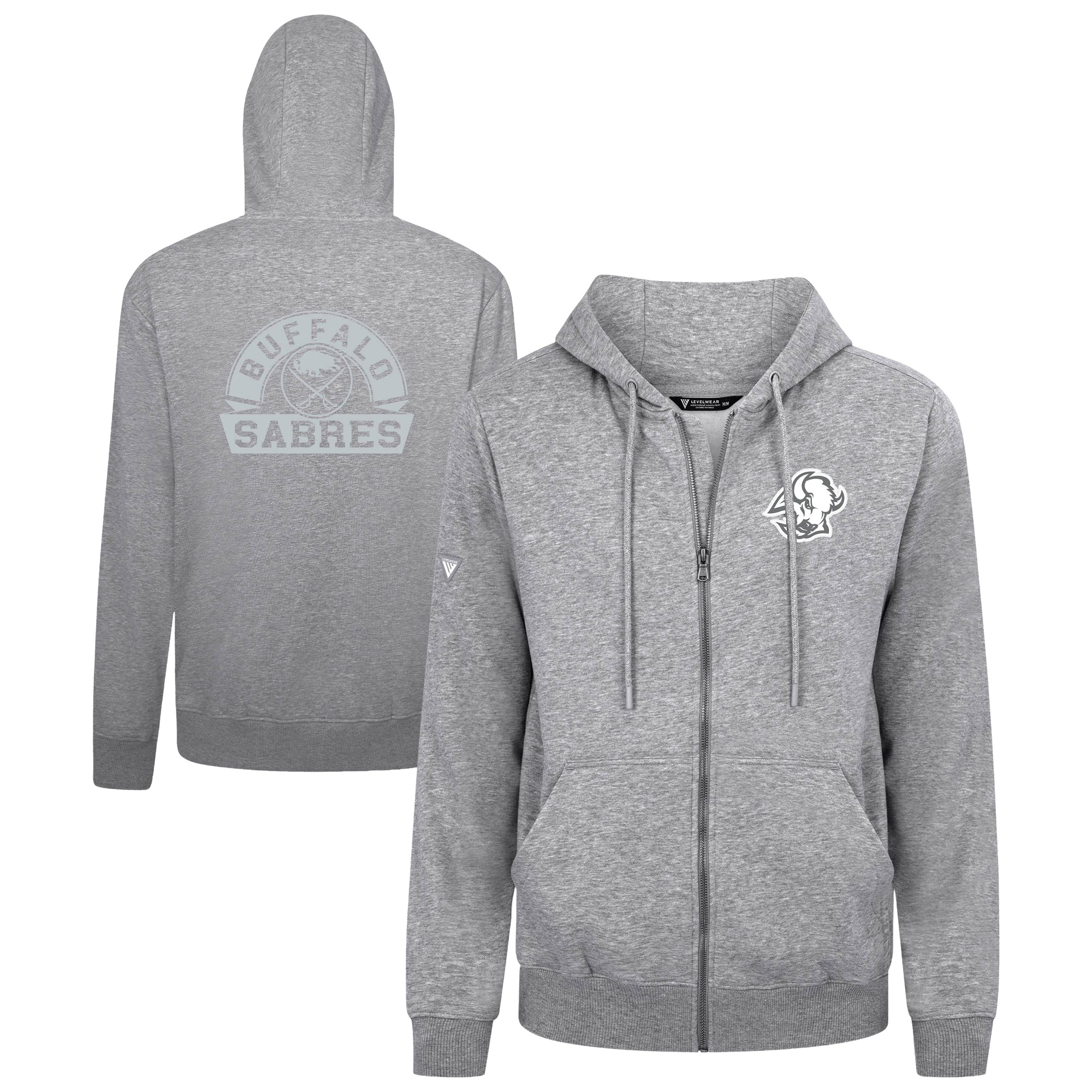 Men’s Levelwear Gray Buffalo Sabres Podium Banner Arch Full-Zip Hoodie Men’s Levelwear Gray Buffalo Sabres Podium Banner Arch Full-Zip Hoodie