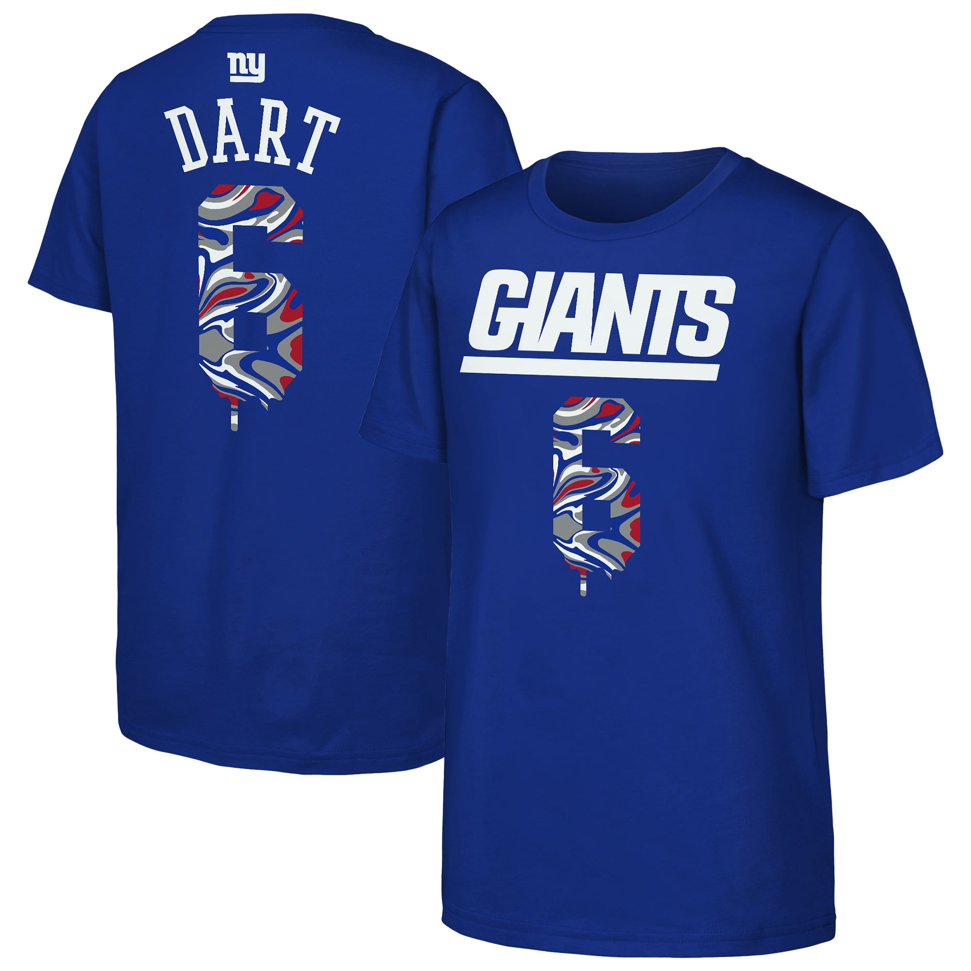 Youth Outerstuff Jaxson Dart Royal New York Giants Drip Player Name & Number Mainliner T-Shirt Youth Outerstuff Jaxson Dart Royal New York Giants Drip Player Name & Number Mainliner T-Shirt