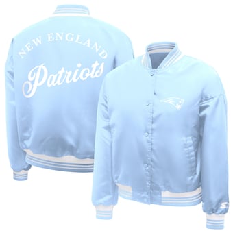 Women's Starter  Light Blue New England Patriots Fashion Script Satin Varsity Jacket